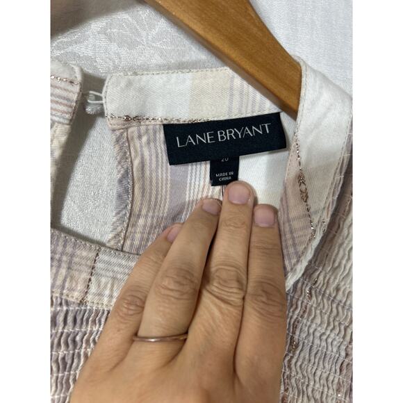 Lane Bryant Peasant Top 20 Pastel Plaid Gold Sparkle Smocked - Picture 7 of 12